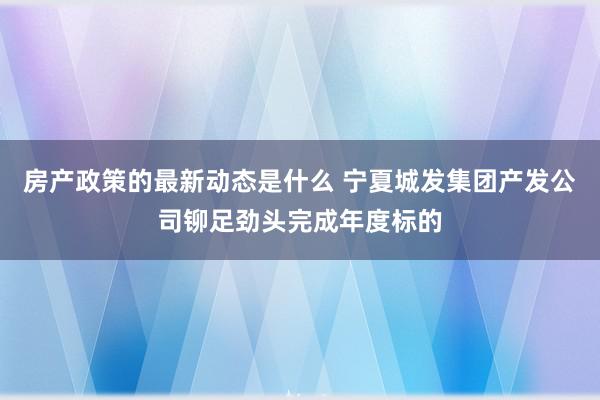 房产政策的最新动态是什么 宁夏城发集团产发公司铆足劲头完成年度标的