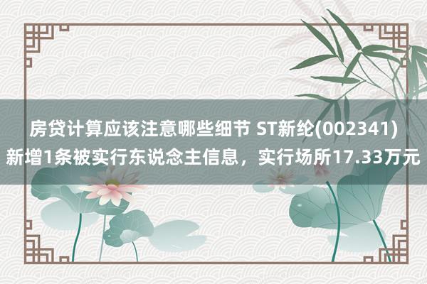 房贷计算应该注意哪些细节 ST新纶(002341)新增1条被实行东说念主信息，实行场所17.33万元