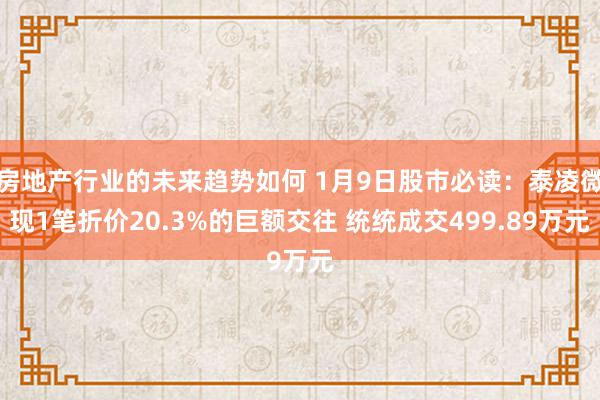 房地产行业的未来趋势如何 1月9日股市必读：泰凌微现1笔折价20.3%的巨额交往 统统成交499.89万元