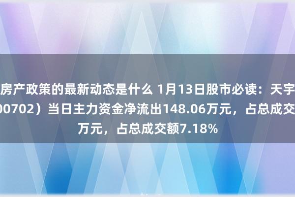 房产政策的最新动态是什么 1月13日股市必读：天宇股份（300702）当日主力资金净流出148.06万元，占总成交额7.18%