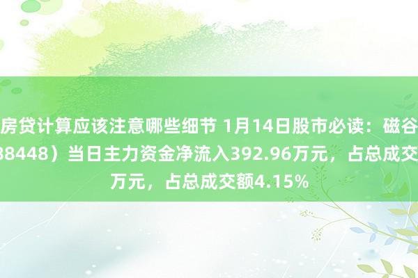 房贷计算应该注意哪些细节 1月14日股市必读：磁谷科技（688448）当日主力资金净流入392.96万元，占总成交额4.15%