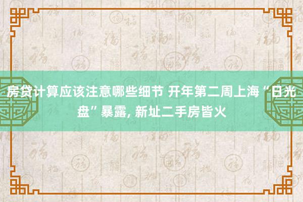 房贷计算应该注意哪些细节 开年第二周上海“日光盘”暴露, 新址二手房皆火