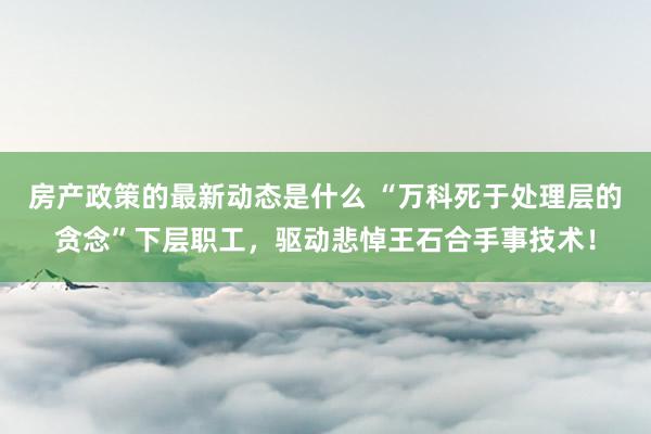 房产政策的最新动态是什么 “万科死于处理层的贪念”下层职工，驱动悲悼王石合手事技术！