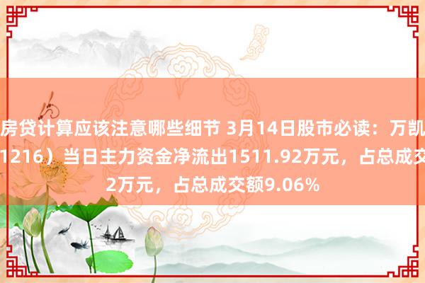 房贷计算应该注意哪些细节 3月14日股市必读：万凯新材（301216）当日主力资金净流出1511.92万元，占总成交额9.06%